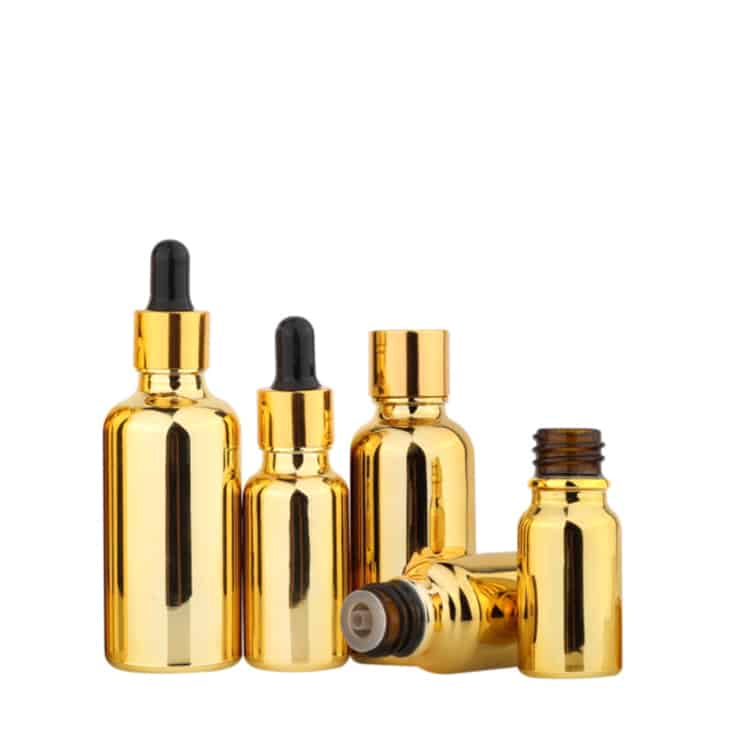 Electroplated Gold Dropper Bottle YBJ Cosmetic Packaging Manufacturer