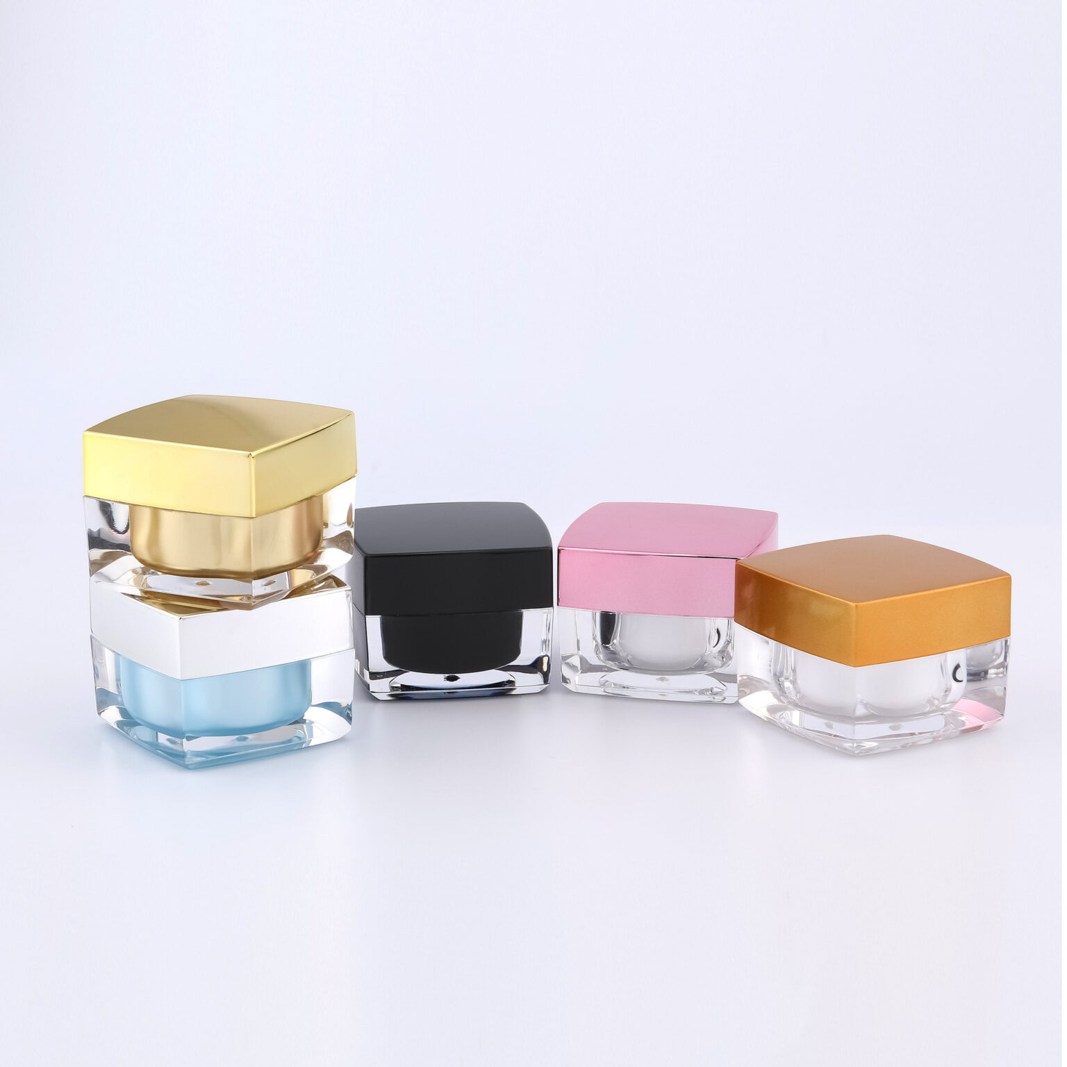 Square Acrylic Cream Jar With Colorful Lid - Image 2