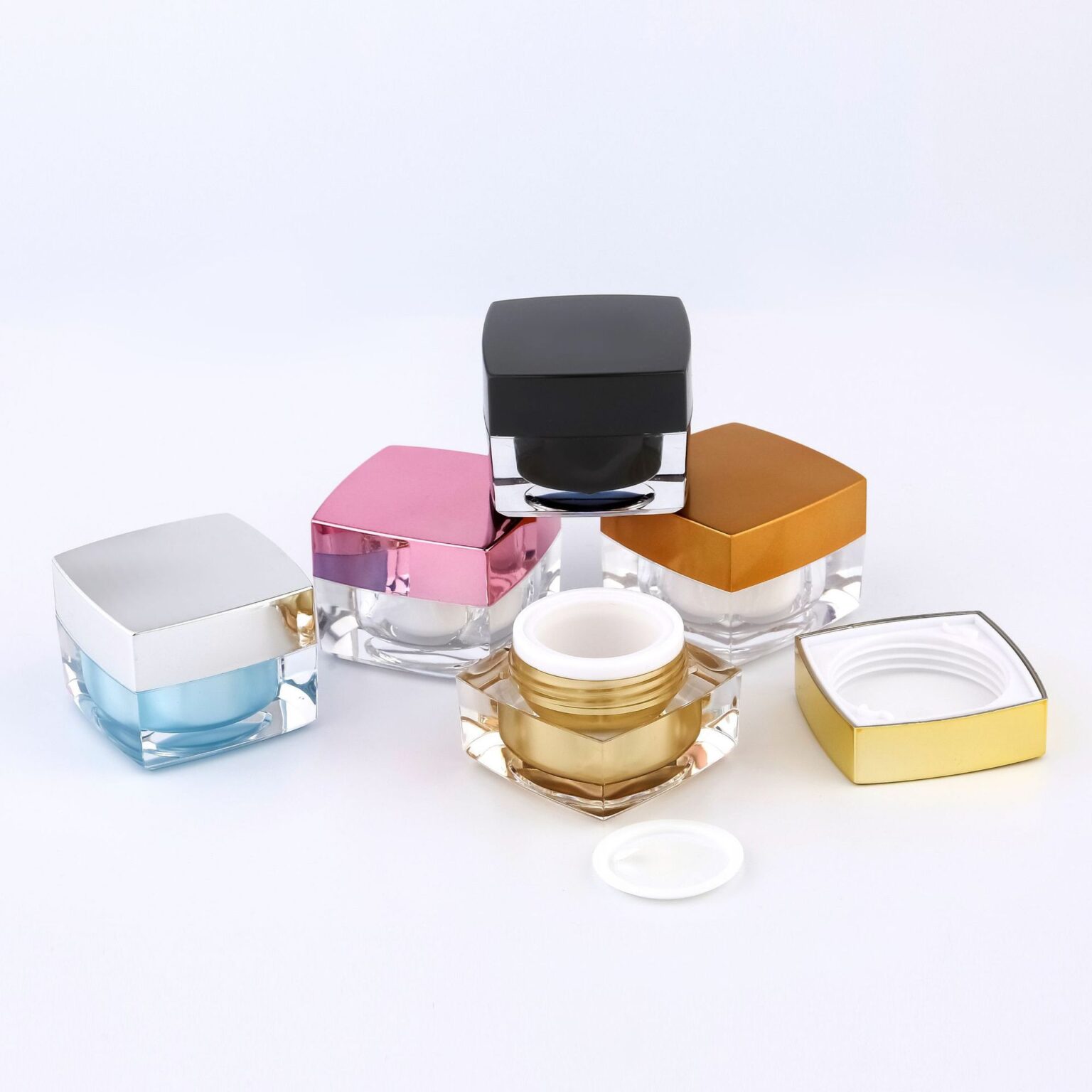 Square Acrylic Cream Jar With Colorful Lid - Image 3