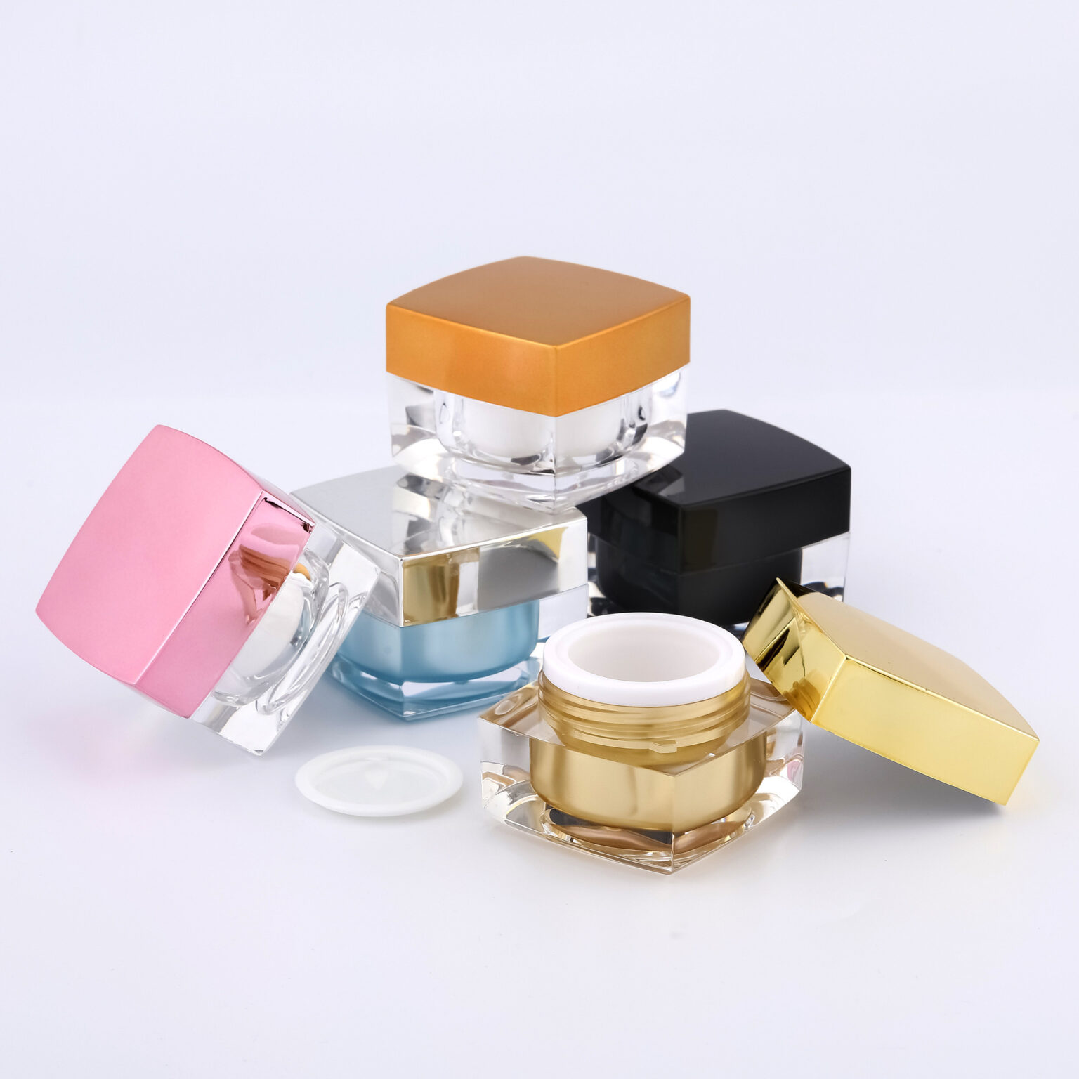 Square Acrylic Cream Jar With Colorful Lid - Image 5